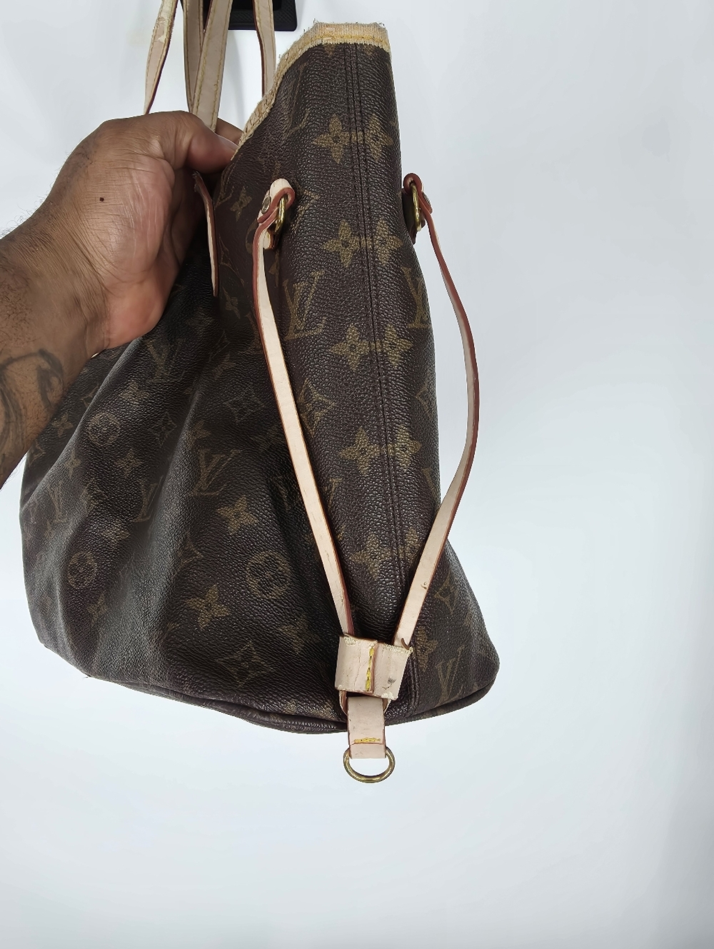 Louis Vuitton Neverfull MM Monogram Canvas Tote Bag Brown Authentic Project - Picture 4 of 6